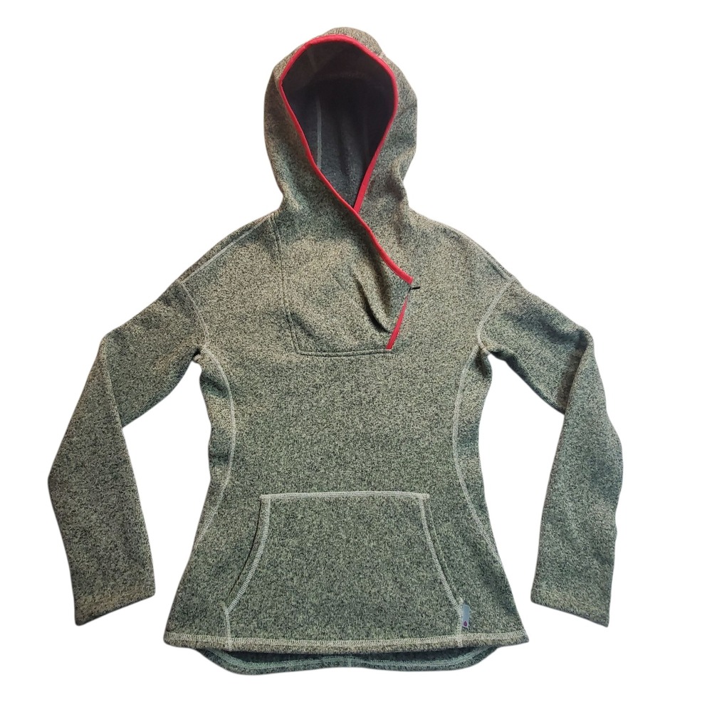 Stio Sweetwater Fleece Hoodie Womens Small Gray Pink Trim Thumbholes Pullover